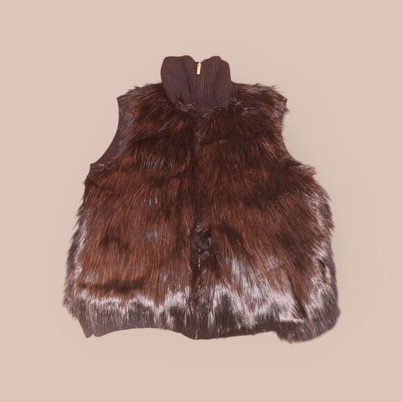 Michael Kors Faux Fur Zip Up Sweater Vest Black size XL Shaggy Vegan Furry - Picture 16 of 16